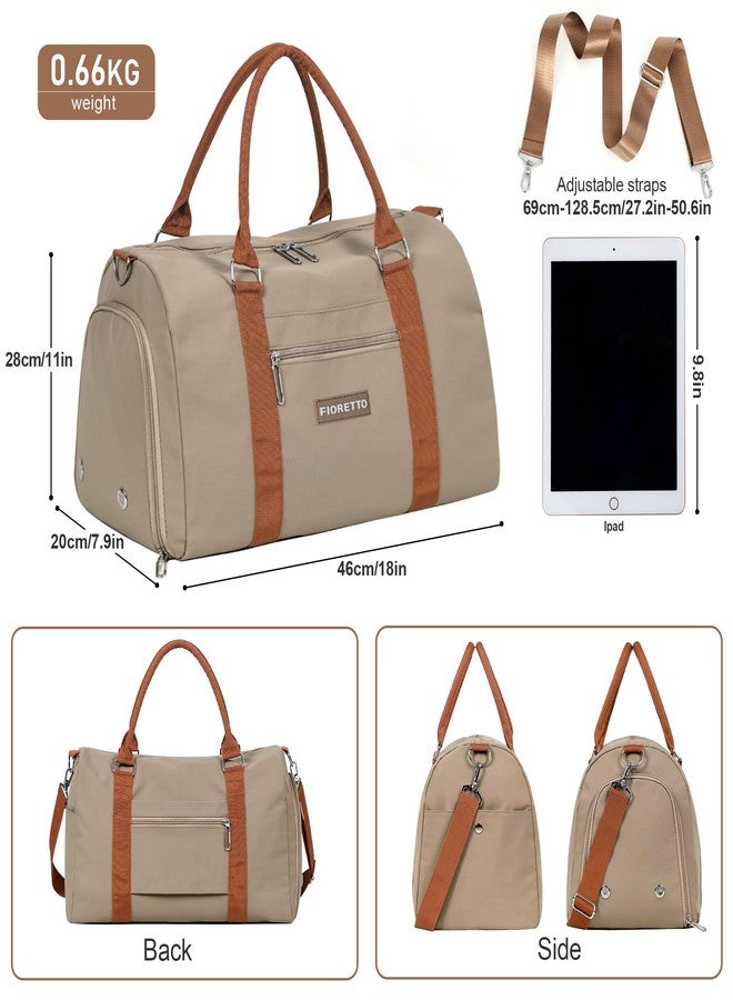 FIORETTO Womens Gym Tote Duffle Weekender Bag with Wet Pocket & Shoe Compartment, Ideal for Travel, Swimming, Dance, Khaki - Image 3
